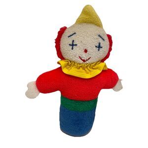 Eden Primary Color Block Terrycloth Clown Rattle Plush Baby Toy Circus RARE Vtg